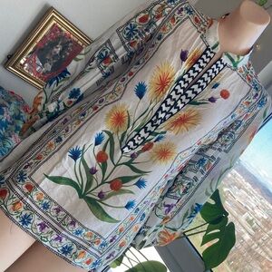 Diane Von Furstenberg Syrah Floral Silk Balloon Sleeve Tunic Blouse